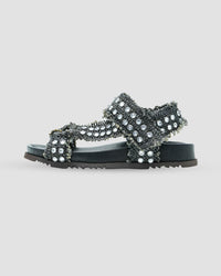 Sandalo NEWYOUK02 raffia Black con borchie