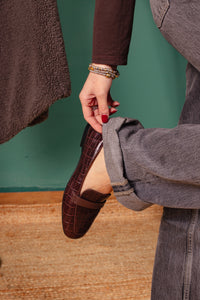 MOCASSINO DORY-F CROC LEATHER COFFEE