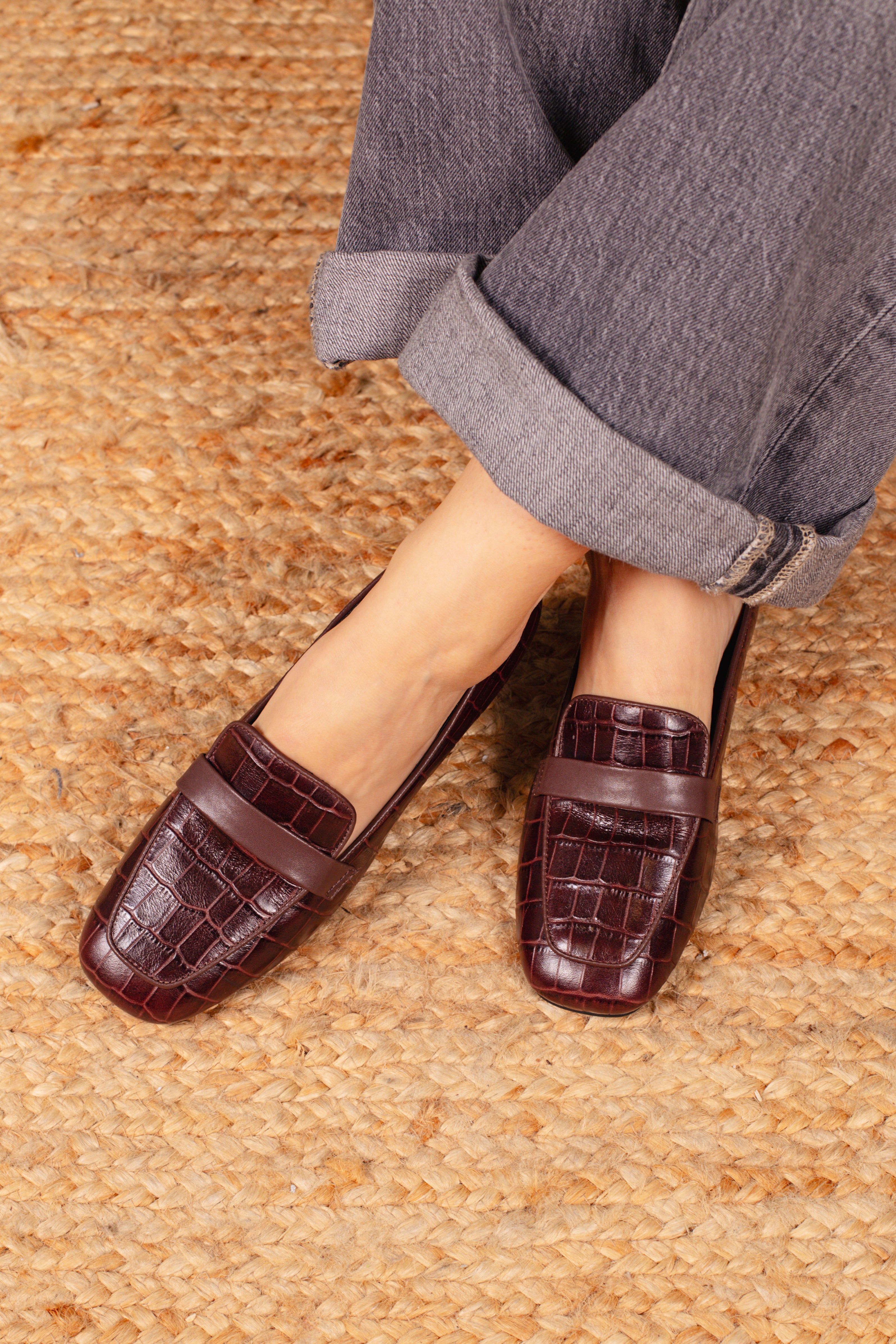 MOCASSINO DORY-F CROC LEATHER COFFEE